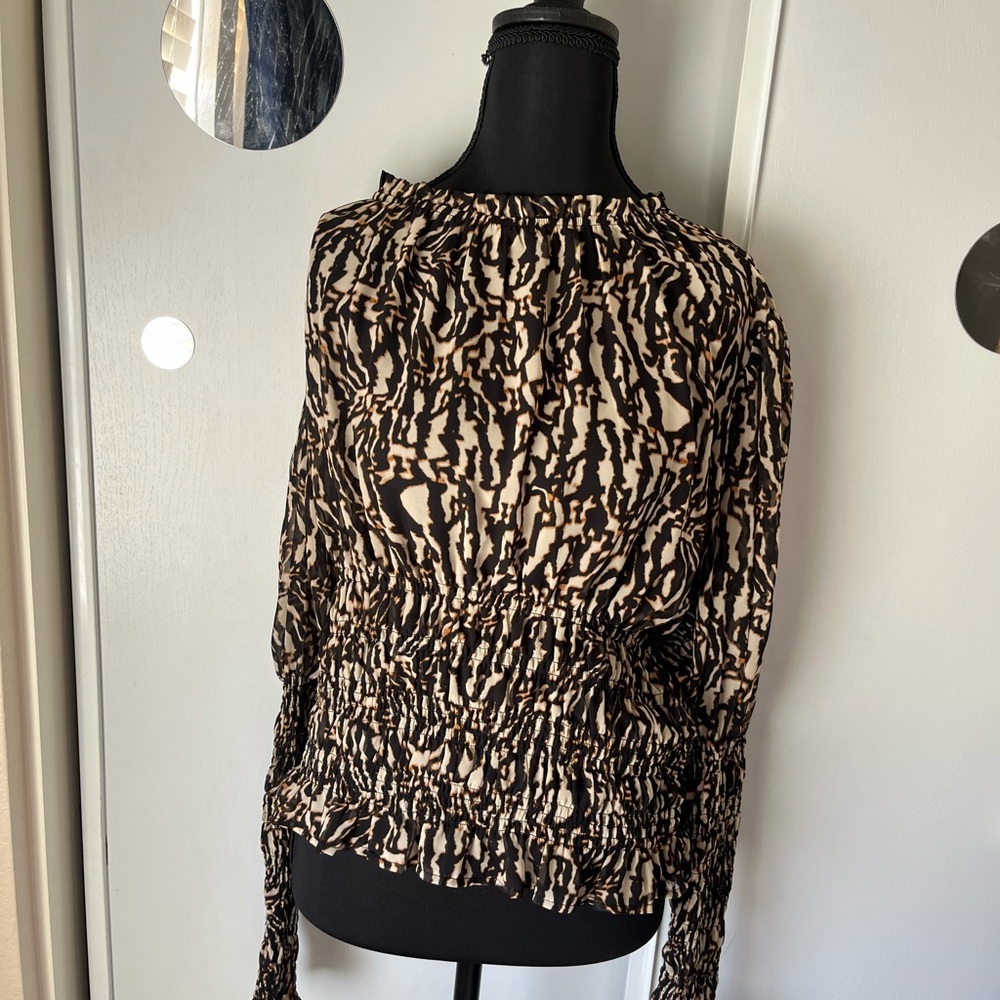 Halogen Brown and Cream Ruched Blouse